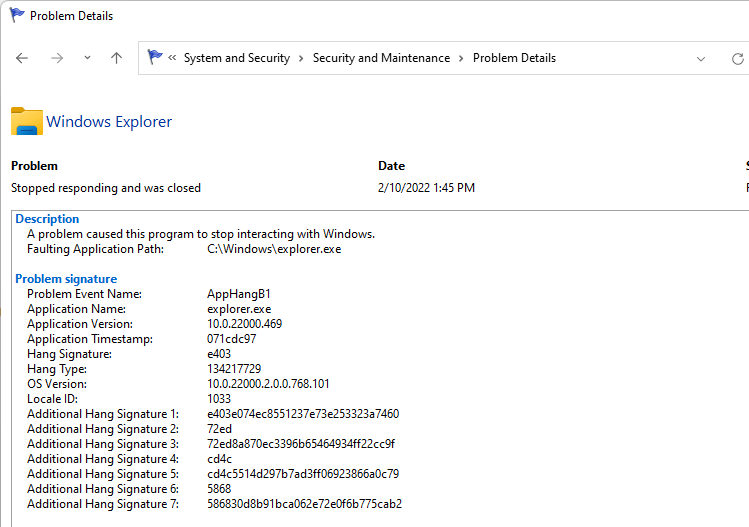 reliability monitor explorer crash