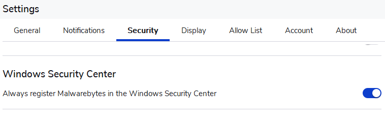 malwarebytes register security center