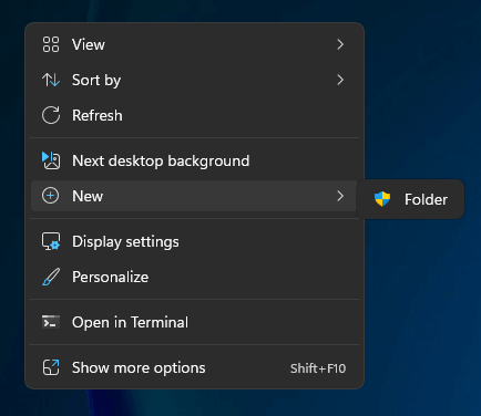 new menu lists only folder