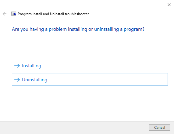 microsoft programs uninstall/install troubleshooter