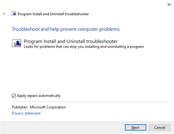 microsoft programs uninstall/install troubleshooter