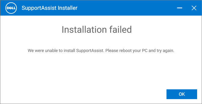 dell supportassist installation failed