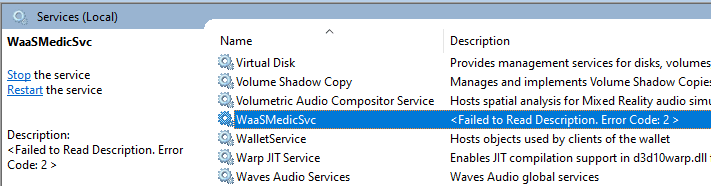 waasmedicsvc error 2 description