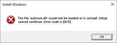 windows 10 setup error autorun.dll missing