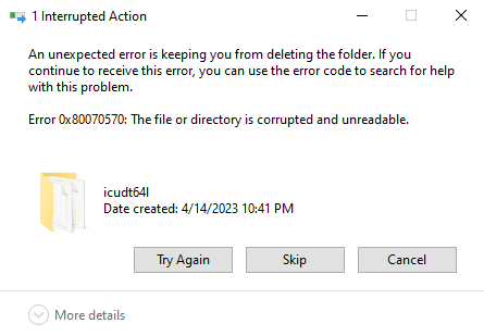 0x80070570 file or directory corrupted