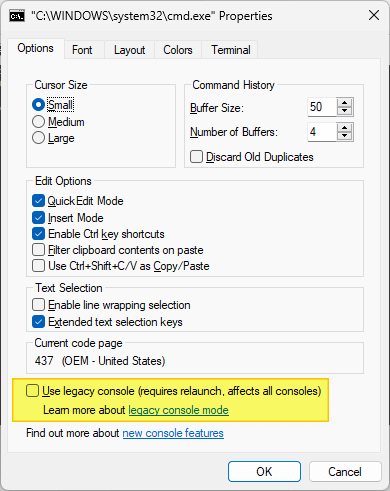 command prompt legacy mode enable or disable