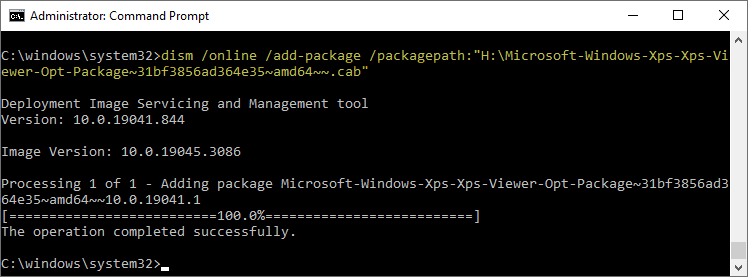 install xps viewer windows 10/11 using DISM CAB file