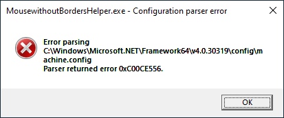 machine.config parser error 0xC00CE556