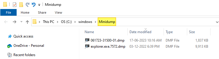 minidump folder contents