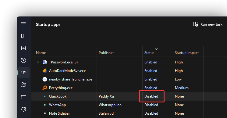 startup apps getting disabled automatically