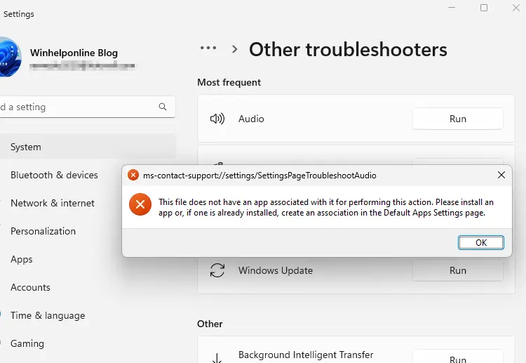 other troubleshooters - error file association
