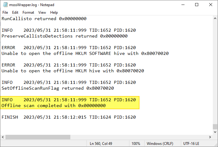 microsoft defender offline scan log