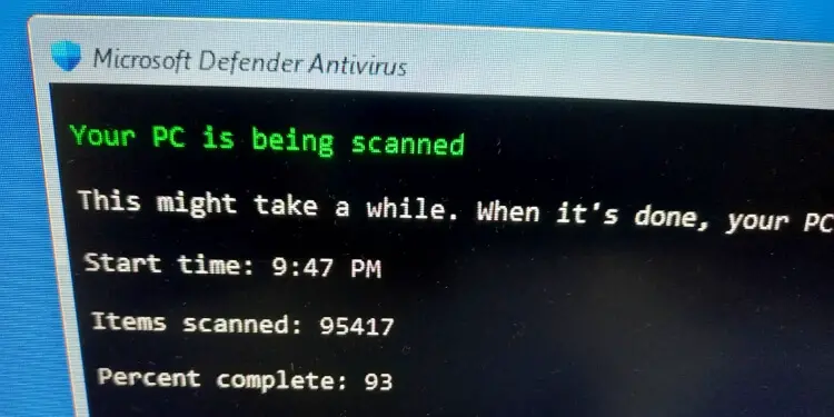 defender completes scan at 92%