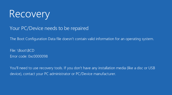 bcd error 0xc0000098