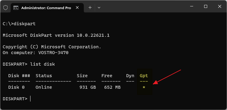 diskpart gpt disk or mbr