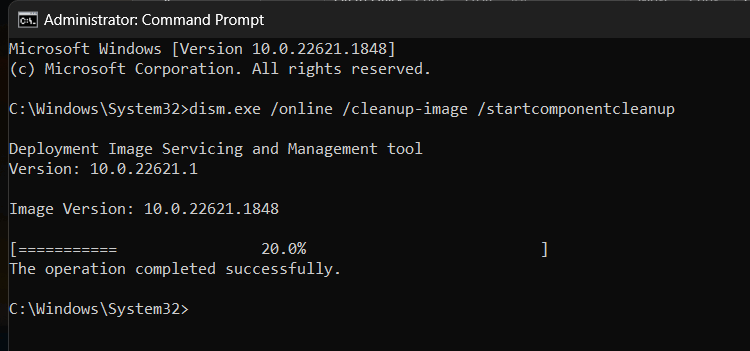 dism startcomponentcleanup 20%