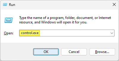 open control panel in windows 11 via run dialog