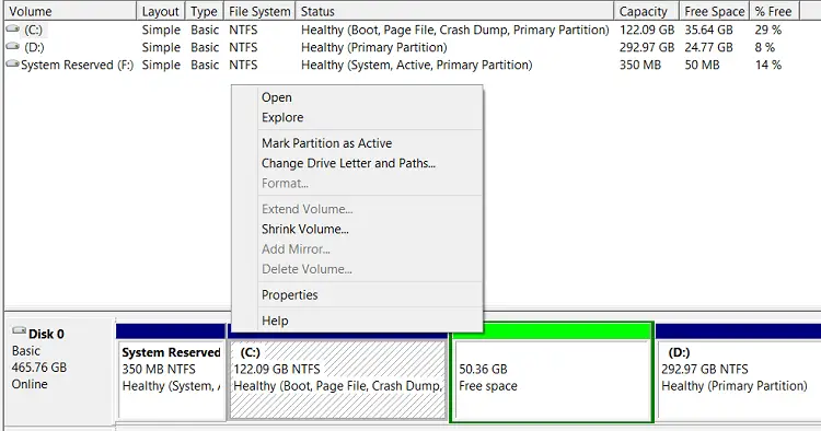 extend volume grayed out - logical free space