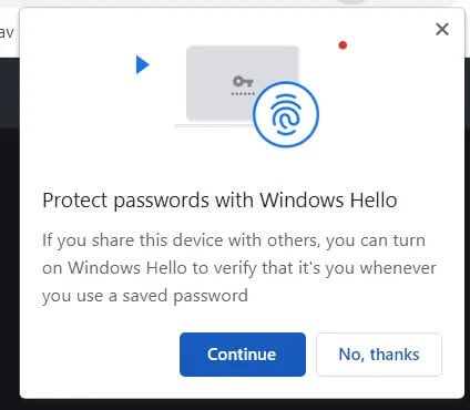 chrome pin prompt reminder screen