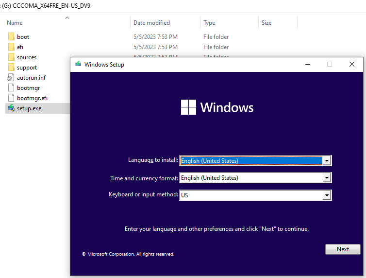 language screen appears during inplace upgrade setup.exe