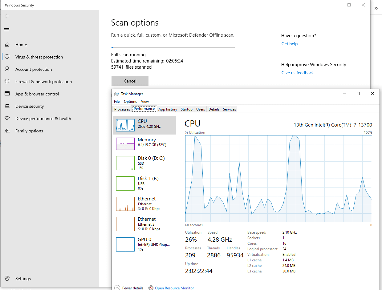 Windows Defender CPU usage during full scan - CPU throttle enabled