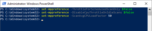 CPU throttle enable using set-mppreference in powershell