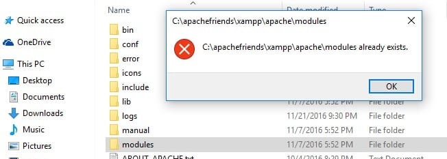 quick access pin - path already exists