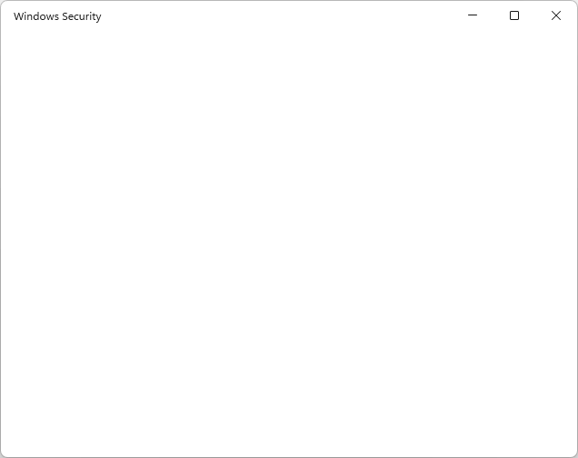 windows security app UI - blank screen
