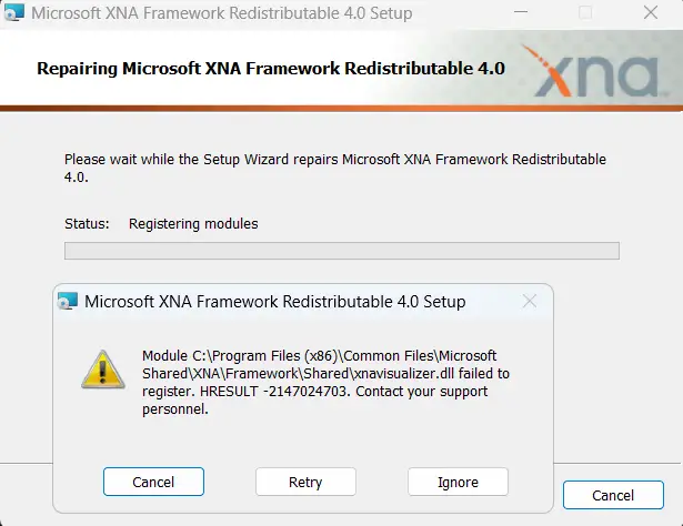 xna framework 4.0 setup error -2147024703