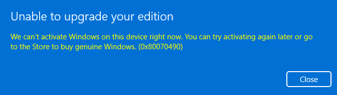 windows 11 home to pro upgrade error 0x80070490