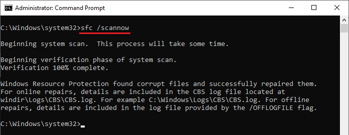 sfc scannow output