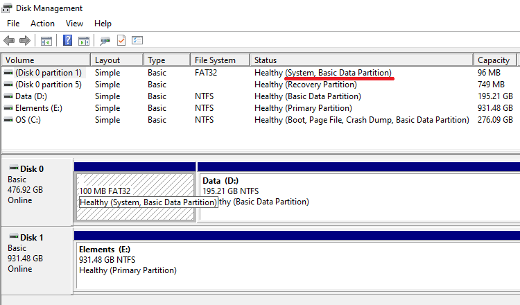 fix EFI partition id using diskpart's set id command.