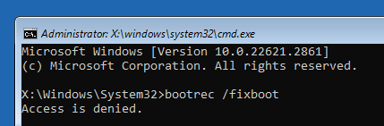 bootrec /fixboot access denied