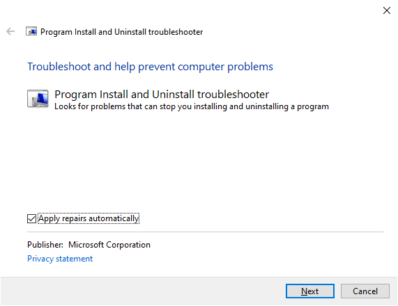 microsoft program install uninstall troubleshooter