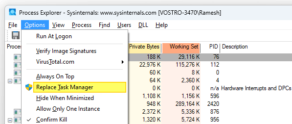 replace taskmgr with process explorer