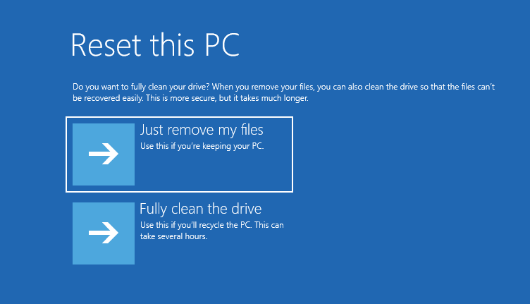 reset windows 10/11 via windows re - keep files or remove everything