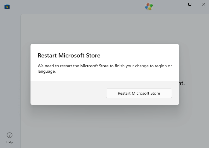 Microsoft Store - Something went wrong - Country settings - Restart Store