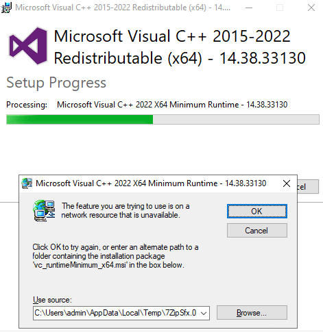 vc++ redist minimum runtime error