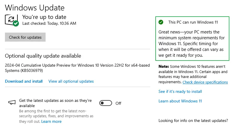 wu not listing windows-11 feature update