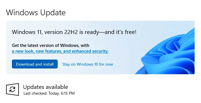 wu not listing windows-11 feature update - pchealth app says it is compatible