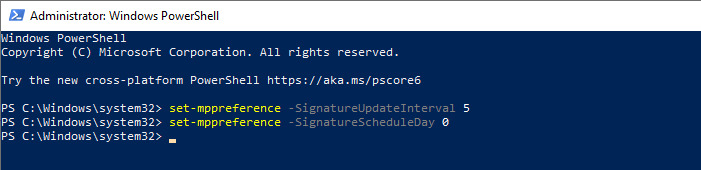 defender update frequency powershell