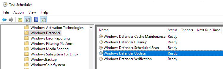 windows defender update - idle task - task scheduler