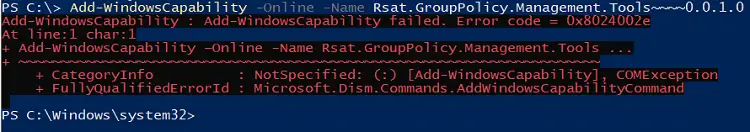 rsat tools error 0x8024002e