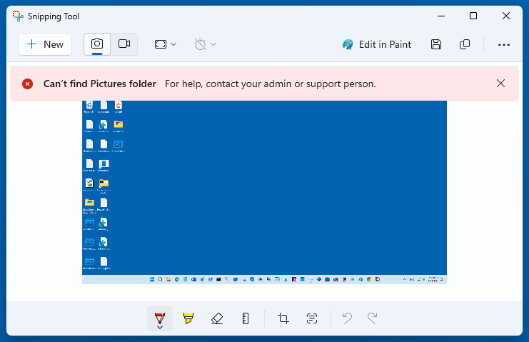 snipping tool can't find pictures folder