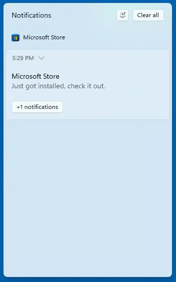 microsoft store reinstalled - notification