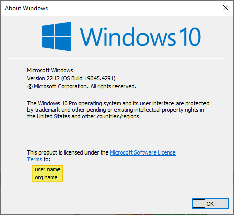 winver user name org name