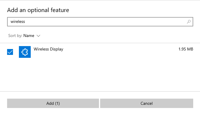 wireless display FOD - install using optional features