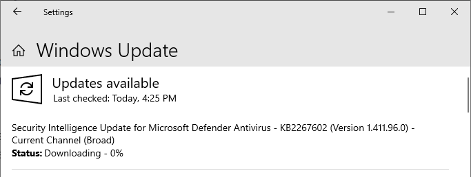 defender updates - windows update