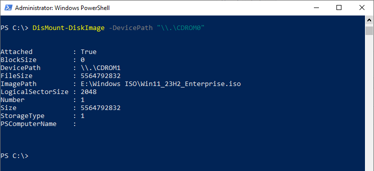 dismount iso using devicepath