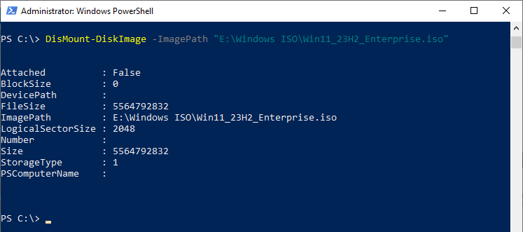 dismount iso powershell 